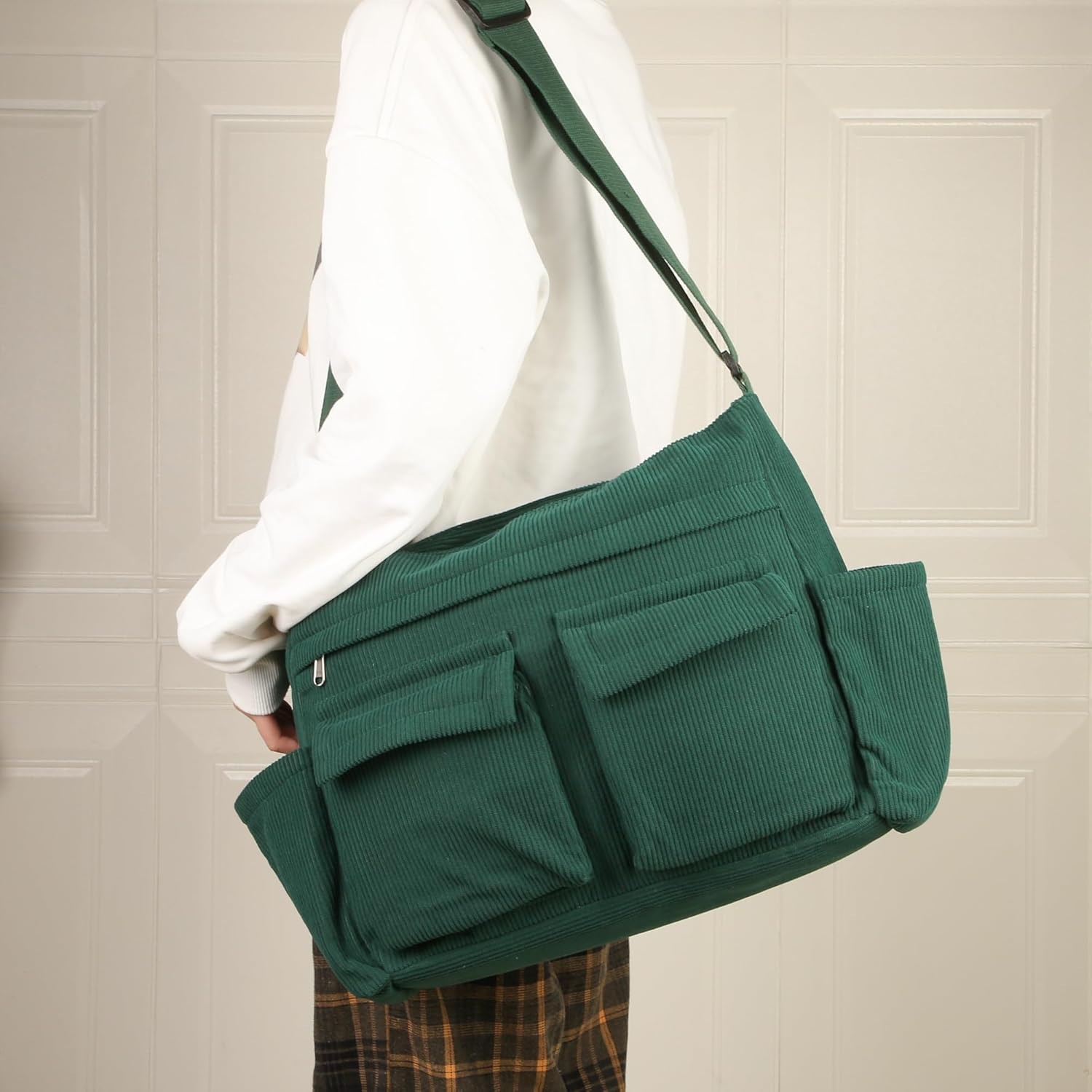 Picture of Lightweight Large Messenger Bag Laptop Tote Bag for School Cute Corduroy Crossbody Bag